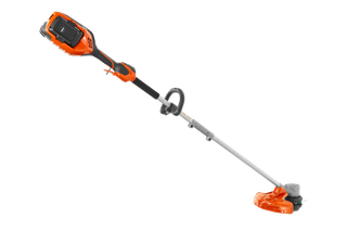 Side view of a Husqvarna battery-powered grass trimmer.